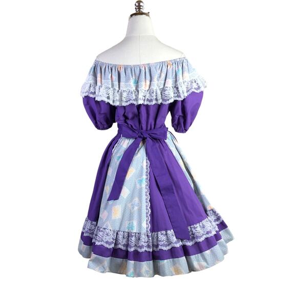 Vintage Pitchfork Square Dance Outfit Purple Ruffle Full Circle Rockabilly - Picture 2 of 10
